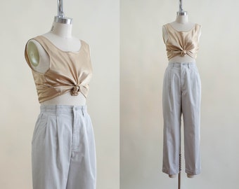 high waisted pants | 90s vintage plus size straight leg Lee Casuals relaxed fit beige greige khaki cotton trousers