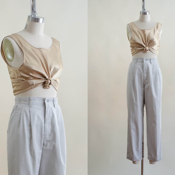 pantaloni a vita alta / vintage anni '90 taglie forti gamba dritta Lee Casuals pantaloni in cotone kaki beige greige vestibilità rilassata