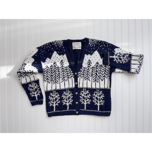 Marisa Christina vtg cottagecore winter forest Christmas cardigan sweater