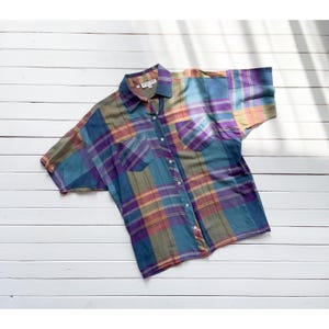 blau kariertes Hemd 90er Vintage Stuart Lang Baumwollbluse Bild 2