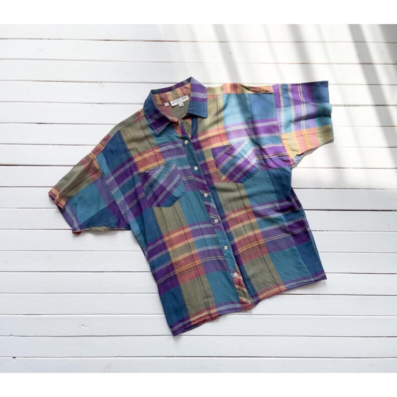 blau kariertes Hemd 90er Vintage Stuart Lang Baumwollbluse Bild 2