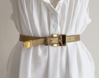 gold leather belt 80s 90s vintage BB Simon designer statement belt