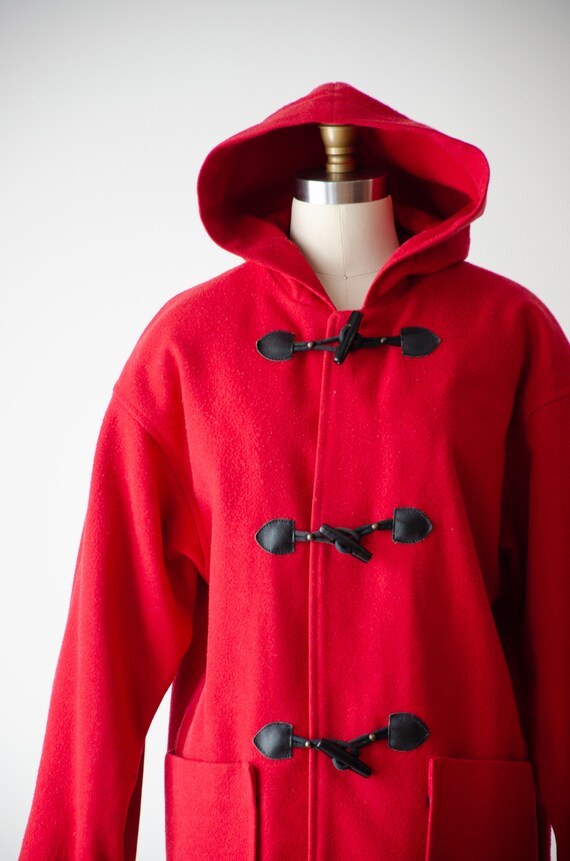 red wool coat | 90s vintage bright red hooded duf… - image 2