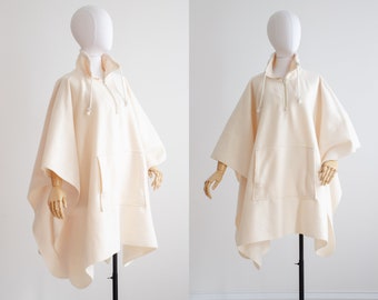 cream vintage cape 80s 90s vintage one size oversized high collar soft fleece poncho