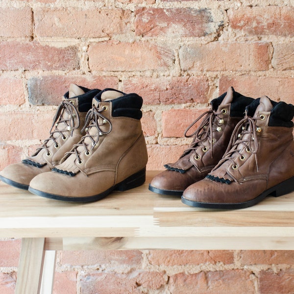 tan brown roper boots | 80s 90s vintage Laredo women's leather lace up boots size 7.5