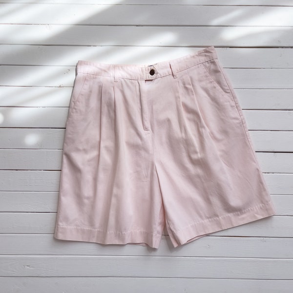 high waisted shorts | 80s 90s vintage pastel pink cotton khaki pleated trouser shorts