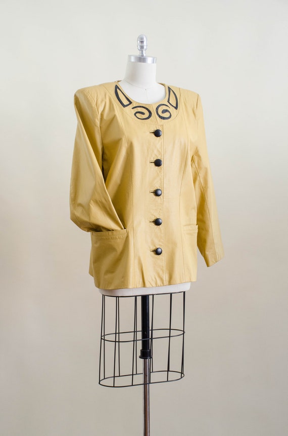 yellow leather jacket | 80s 90s plus size vintage… - image 4