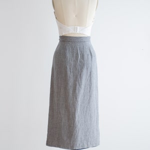 long linen skirt 90s vintage navy blue greige houndstooth pattern longline midi wrap skirt image 5