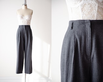 high waisted pants | 90s vintage Valerie Stevens charcoal gray dark academia straight leg wool trousers