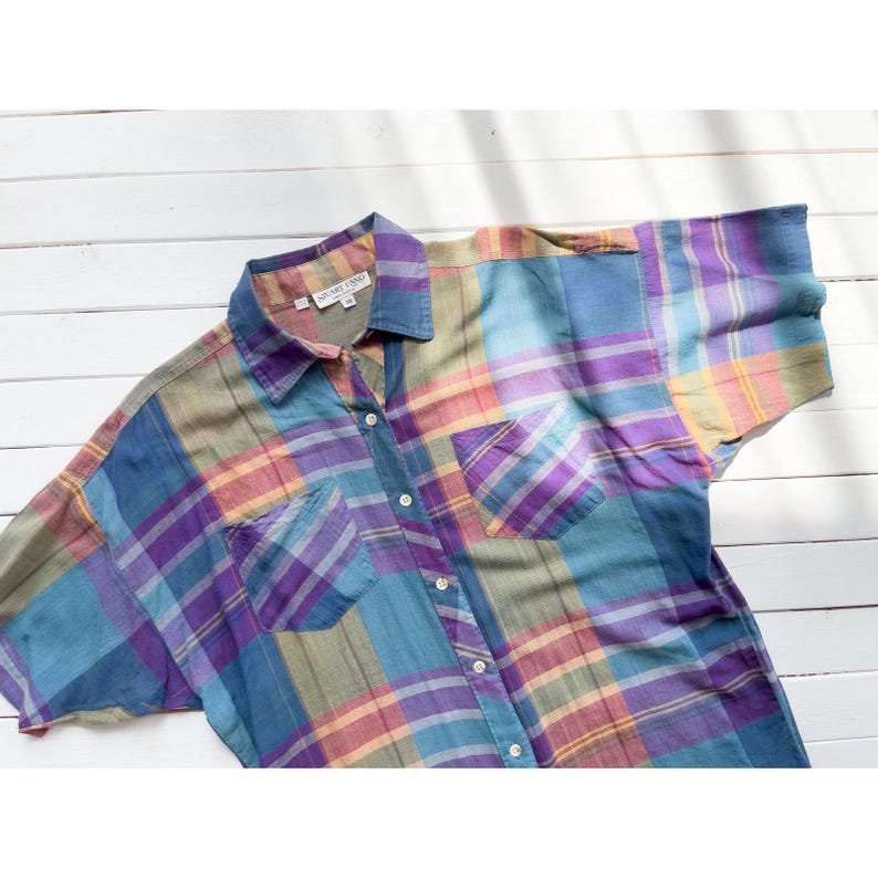blau kariertes Hemd 90er Vintage Stuart Lang Baumwollbluse Bild 1