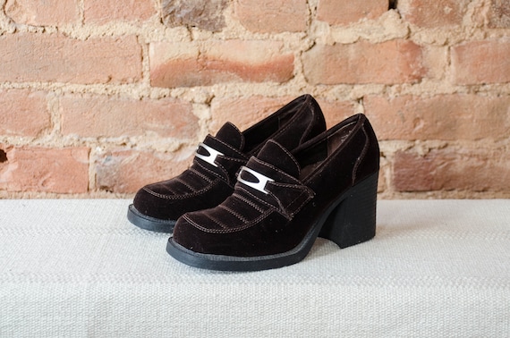 Brown Velvet Heels 90s Y2k Vintage 