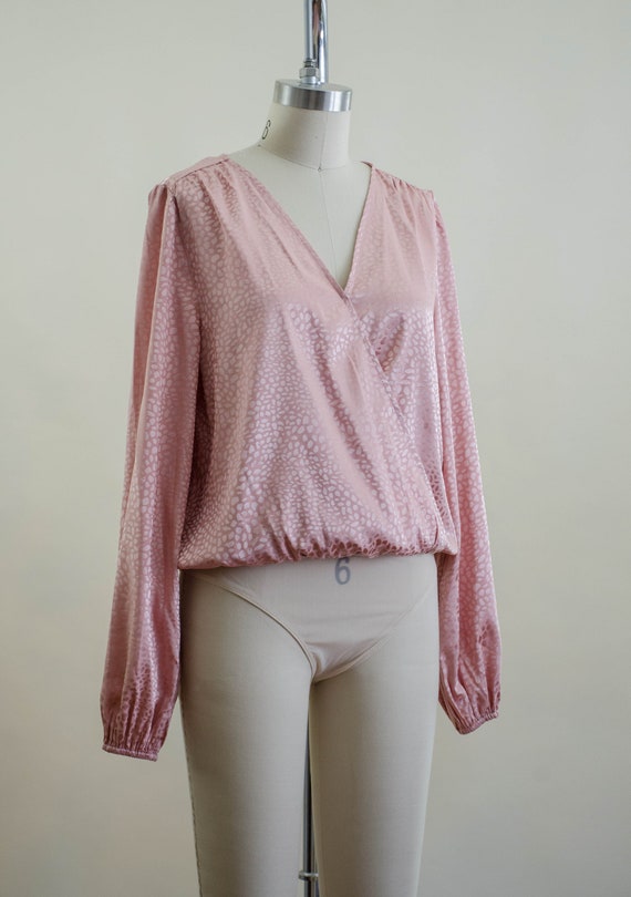 silky pink bodysuit blouse | 80s 90s vintage blus… - image 5