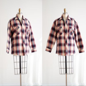 plaid flannel jacket 90s vintage men's women's unisex grunge cream red navy quilted flannel shirt image 1