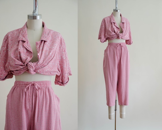 gingham pants set | silk pants set