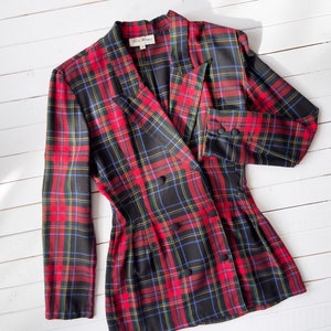 plaid flannel jacket 90s vintage Paris Blues red black plaid nipped waist blazer image 2