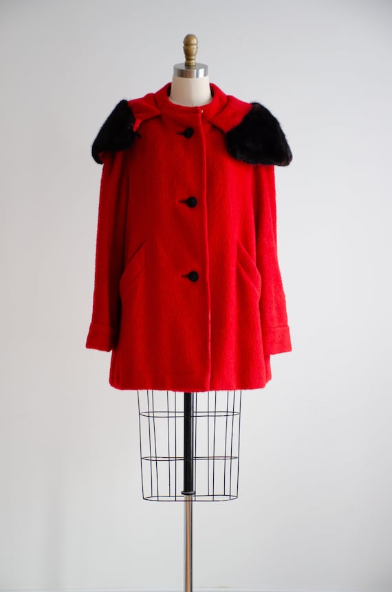 Lilli Ann coat 50s 60s vintage red wool mink fur … - image 3