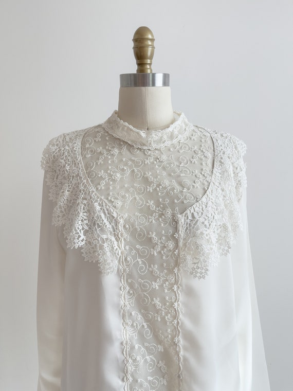 cute cottagecore blouse 80s 90s vintage cream mesh