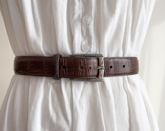 brown alligator belt 90s vintage Brighton leather statement belt