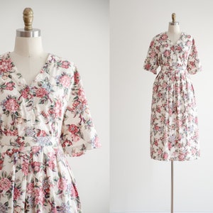 floral midi skirt set | 80s 90s plus size vintage pink white cottagecore skirt blouse 2 piece set