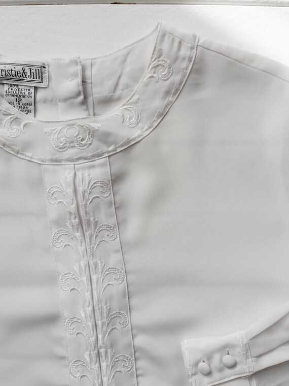 white embroidered blouse | 80s 90s vintage silky … - image 3