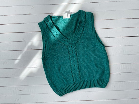 green sweater vest | 80s vintage teal silk cotton… - image 1