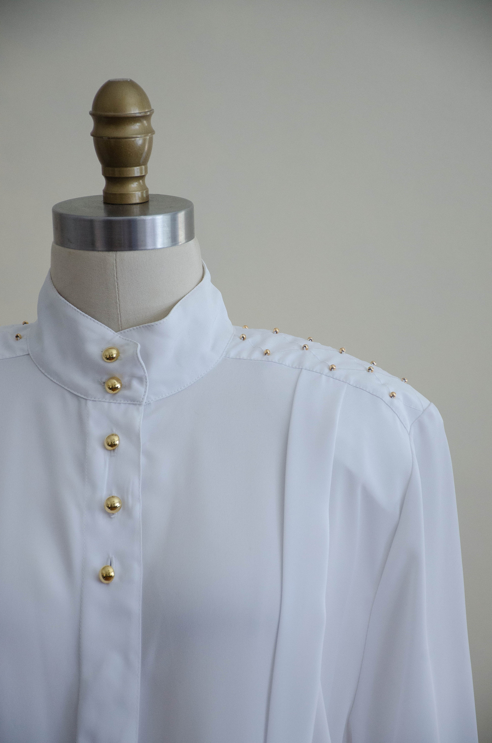 White High Collar Blouse Gold Studded 