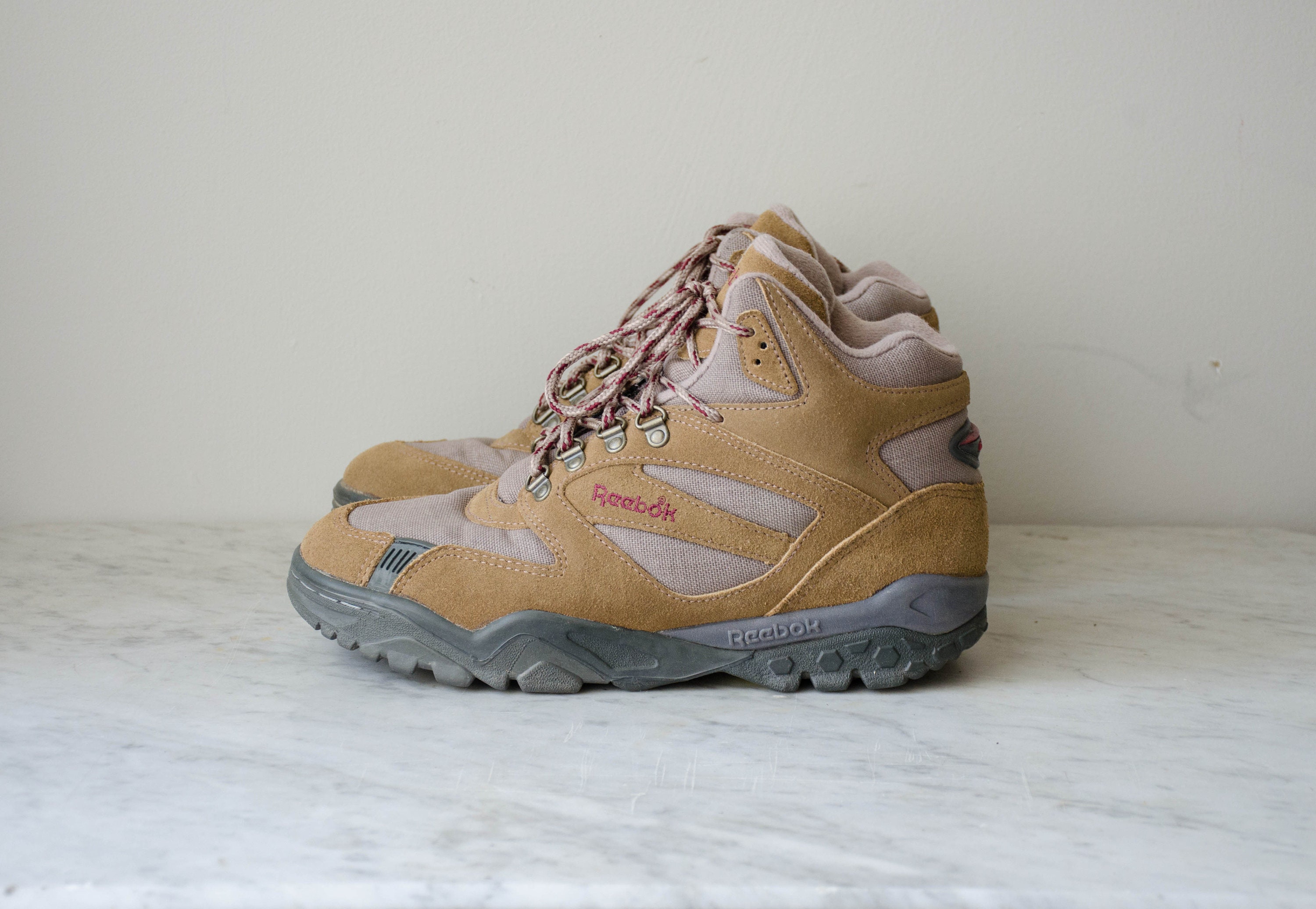 80s Vintage Reebok Men\'s Tan Leather Hiking Boots Reebok 1980s Vintage Shoes for Men for sale - eBay main image 2