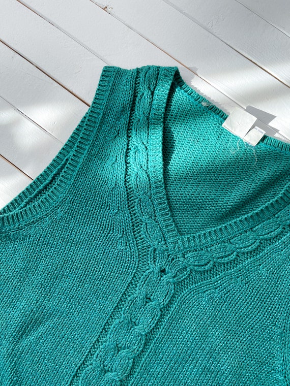 green sweater vest | 80s vintage teal silk cotton… - image 2