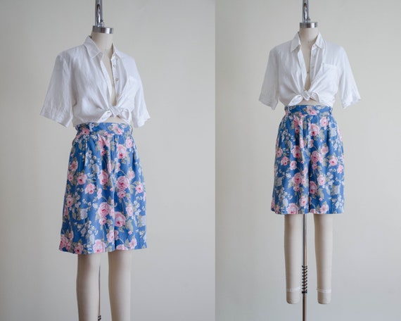 blue floral shorts | high waisted shorts
