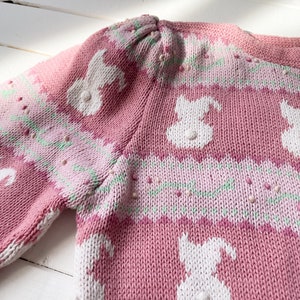 cute cottagecore sweater 80s 90s vintage Susan Bristol pink bunny rabbit easter sweater image 3