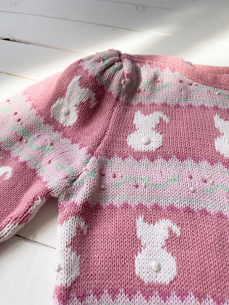 cute cottagecore sweater 80s 90s vintage Susan Bristol pink bunny rabbit easter sweater image 3