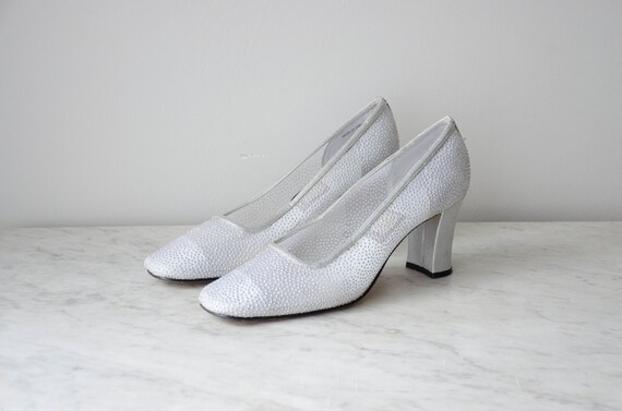 silver mesh heels | silver glitter heels | silver