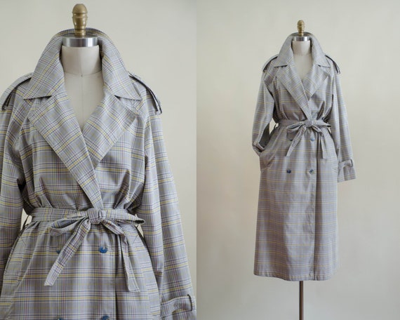 Plaid Trench Coat 80s Vintage Fleet Street Dark Academia | Etsy