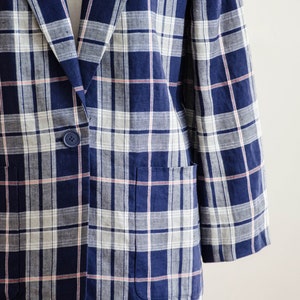 navy blue plaid jacket linen plaid blazer image 5