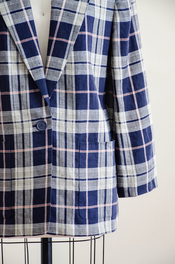 navy blue plaid jacket | linen plaid blazer - image 5