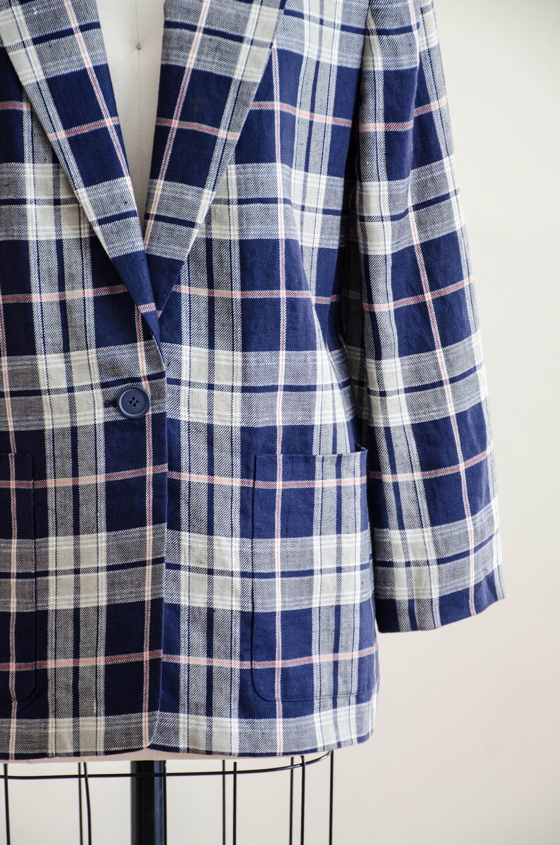 navy blue plaid jacket linen plaid blazer image 5