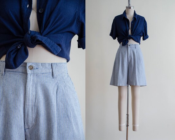 high waisted shorts | striped denim shorts