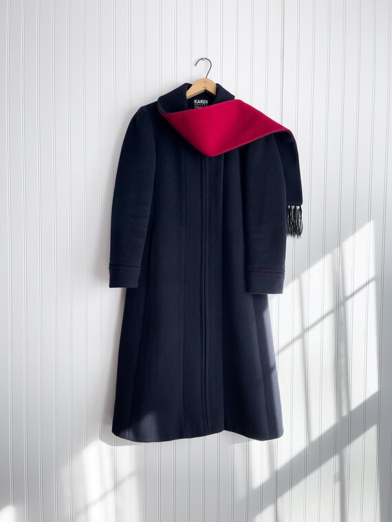 Marine Wollwalk Kaschmir Mantel 80er 90er Vintage dunkelblau rot