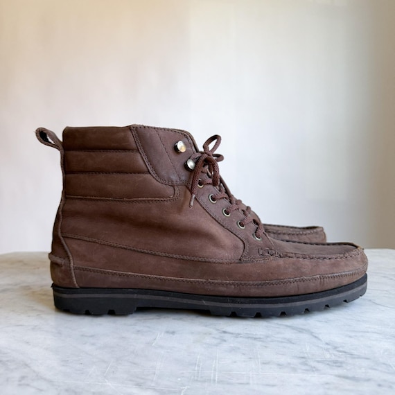 Trackers Mens Vintage Brown Leather Moc Toe Lace Up Hiking Work Boots
