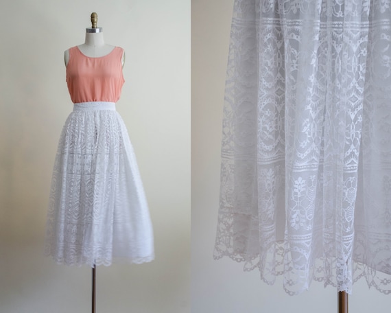 white lace midi skirt | full white lace skirt