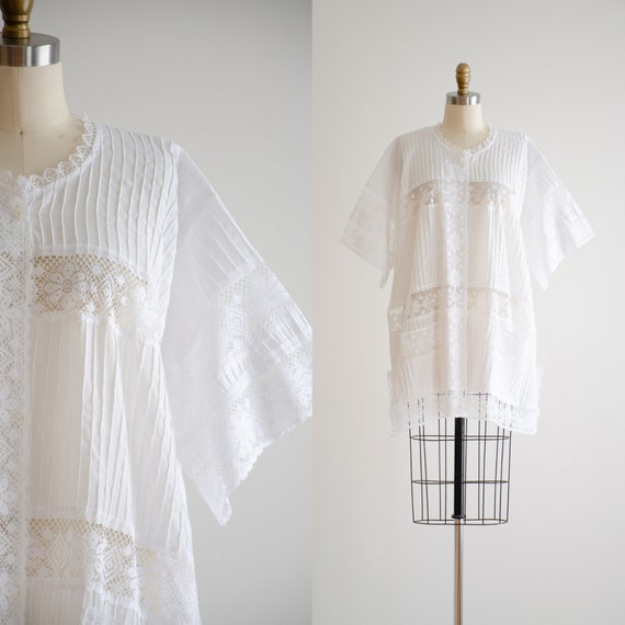 white lace nightgown 70s vintage kimono sleeves w… - image 1