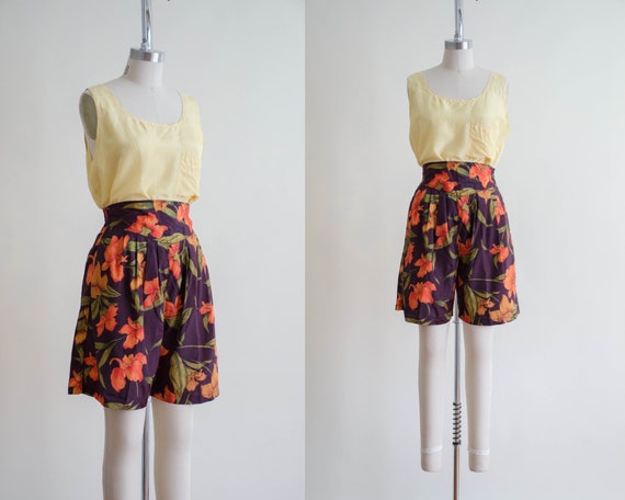 orange floral silk shorts | high waisted shorts