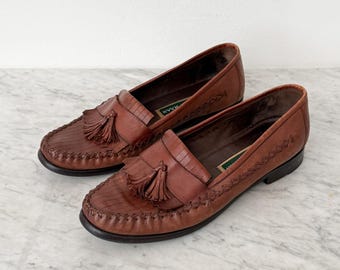 Cole Haan Kiltie Tassel Loafers Brown Leather Whipstitch Memory Flex 10B Brown