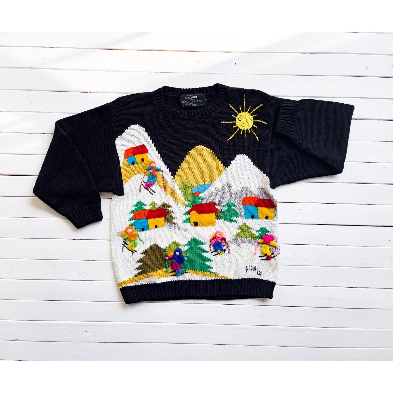 vtg Raquel's Collection Peru ski skiing hand knit wool Christmas sweater