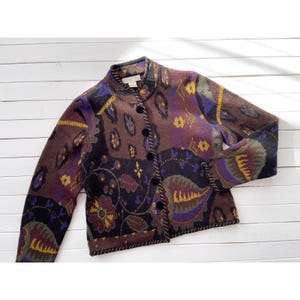 Suéter cárdigan de lana vintage de los años 90, suéter de mohair marrón y negro Doncaster