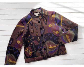 wool cardigan sweater 90s vintage Doncaster brown black mohair sweater