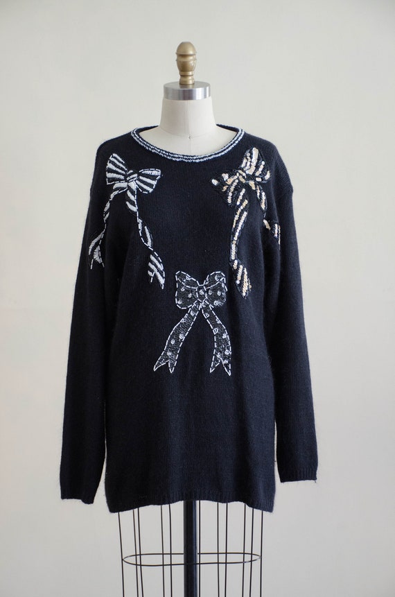 black fuzzy vintage sweater | beaded silk angora … - image 3