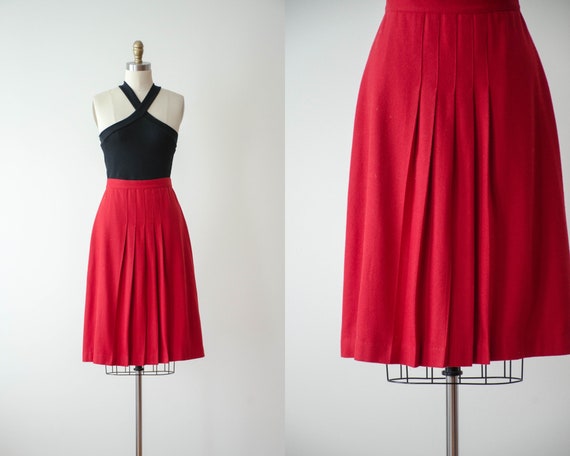 red pleated wool skirt | 80s vintage dark red aca… - image 1