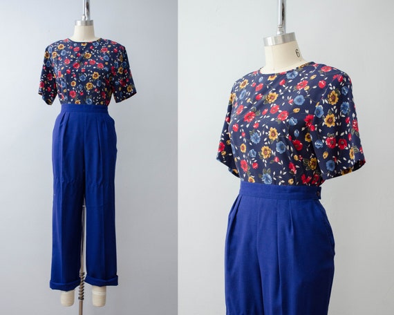 high waisted pants | blue trousers
