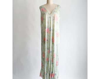 Vestido largo largo con volantes y estampado floral verde medio, estilo Cottagecore de Vanity Fair